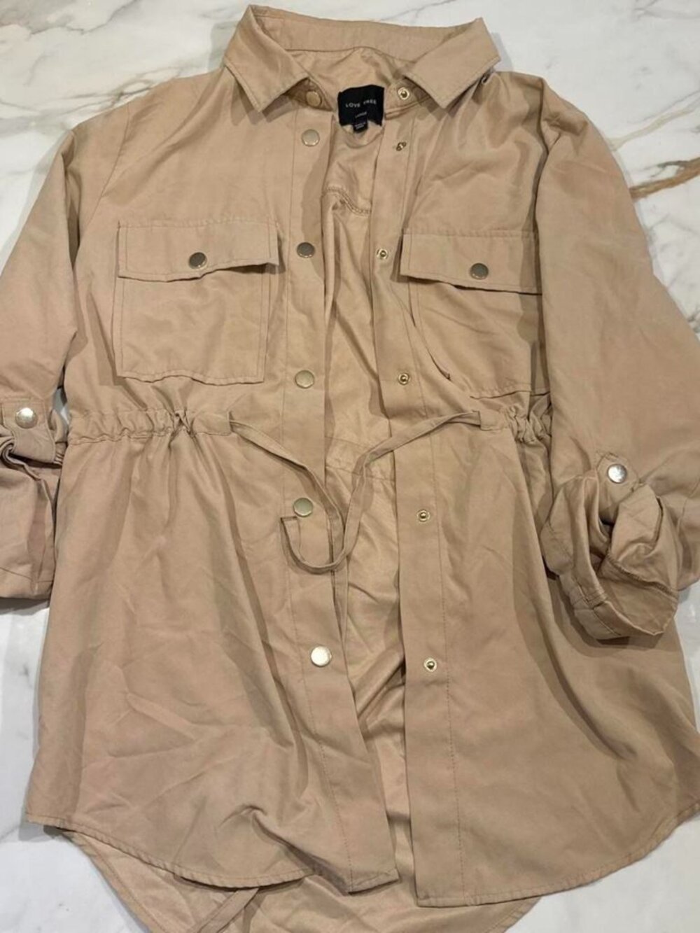 Love Tree tan button-up shirt dress
